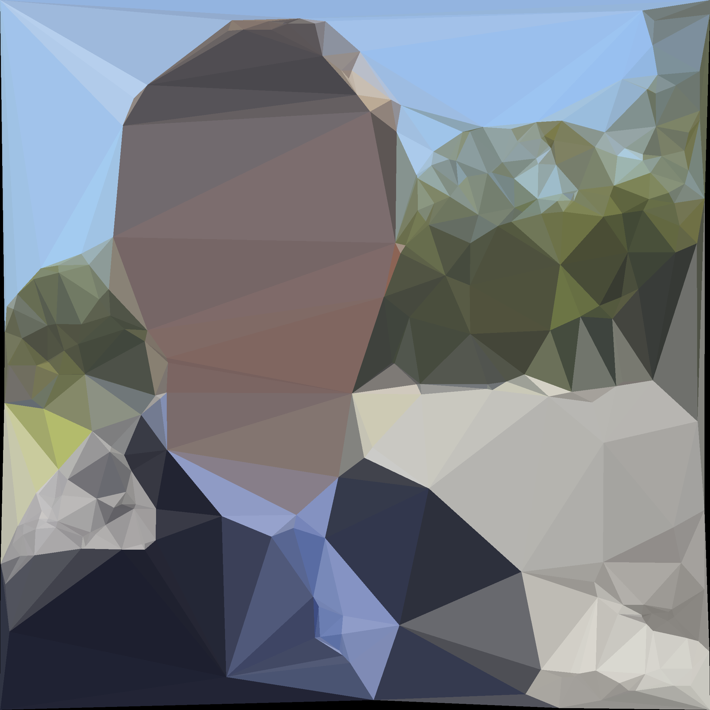 A stylized, low-poly portrait of Tiernan Lindauer