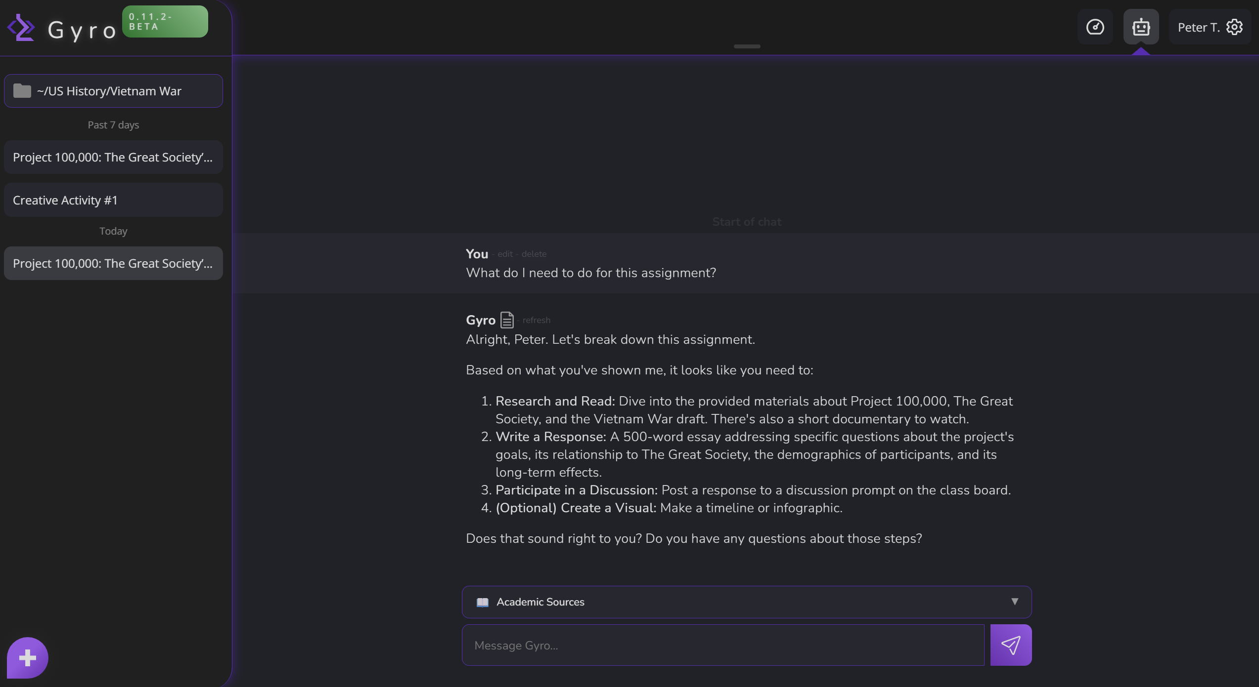Gyro tutor interface